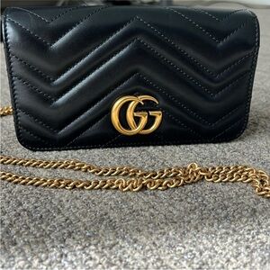 Gucci Black  Bag with Gold Chain